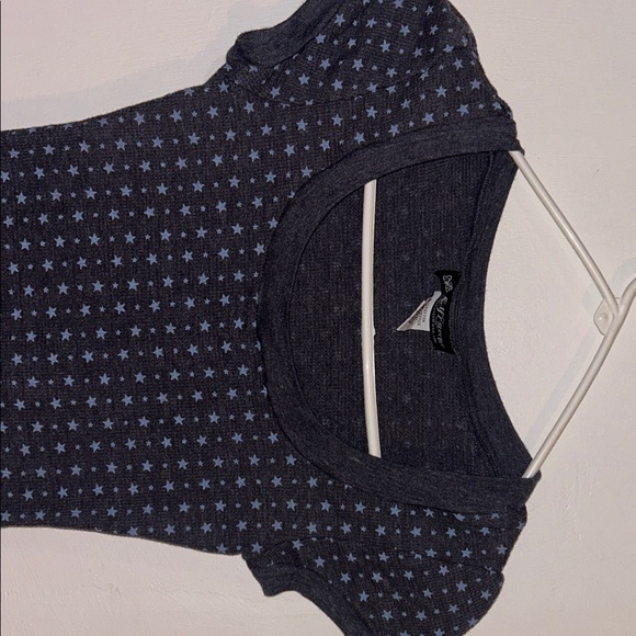 Y2K Waffle Cap Sleeve Emo Dark Gray Blue Star Pattern Top - Picture 3 of 6